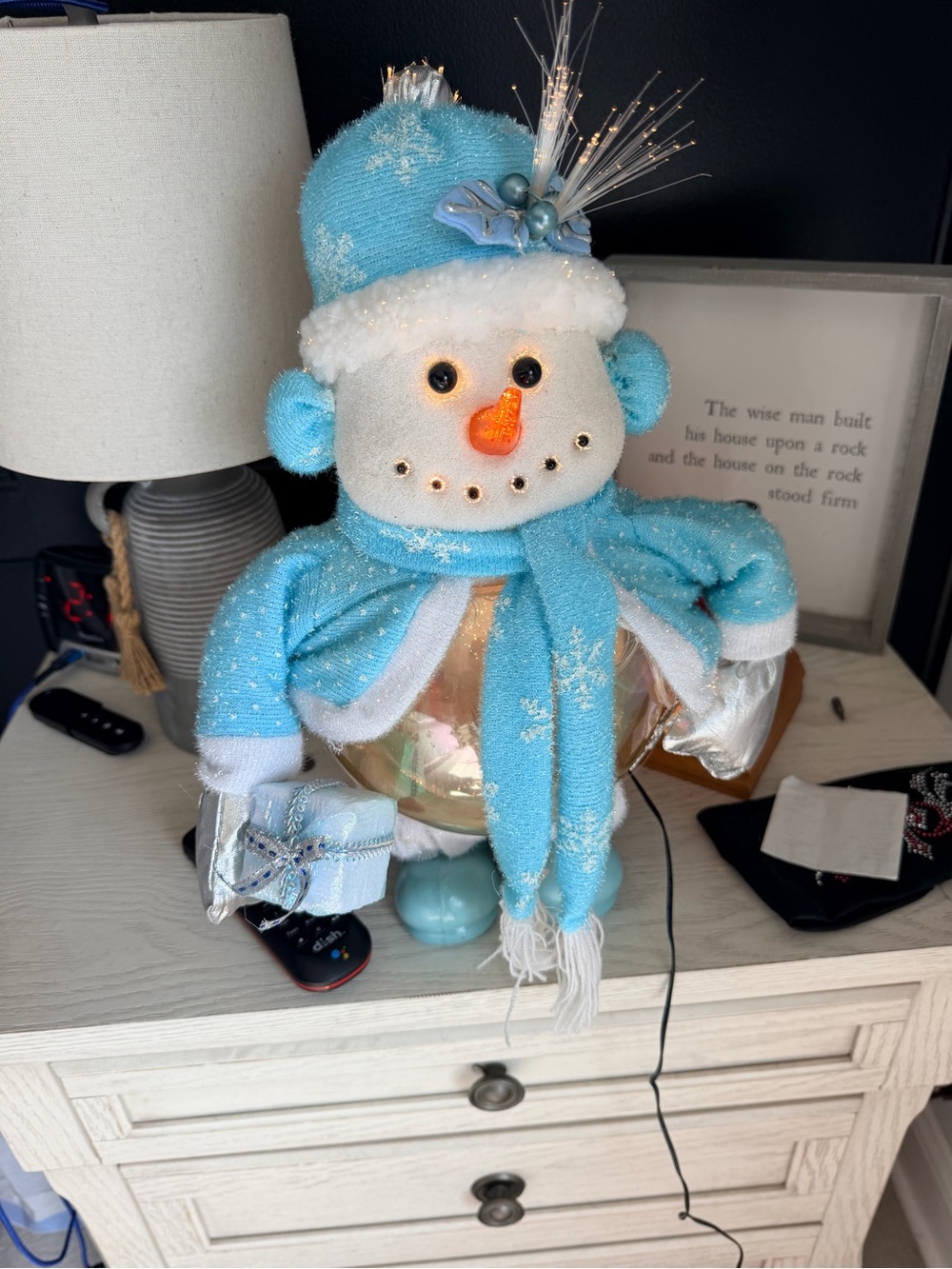 Fiber optic Blue Snowman Holiday Décor - Festive Winter Table  Accent